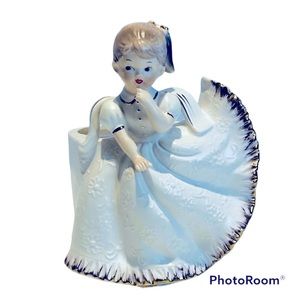 Rubens Originals Vintage Planter Girl White Dress Gold Accents Japan
